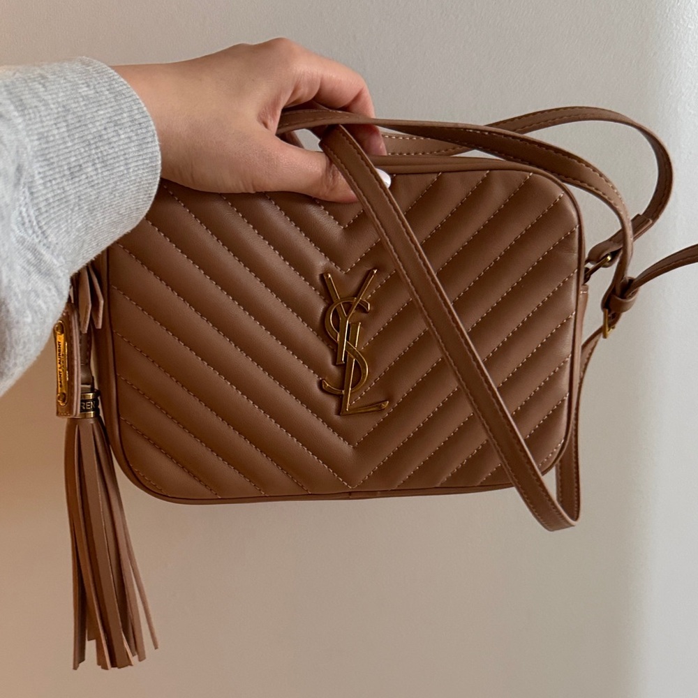 Saint Laurent Brown Quilted Leather Crossbody Camera Bag with Tassel